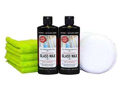 E.J. Wheaton Co. Glass Wax Polishing Kit, Includes Glass Wax (16 fl. oz.),  Wax Applicator Pads (2 Each) & Microfiber Towels (4 Each) 16 in. x 16 in
