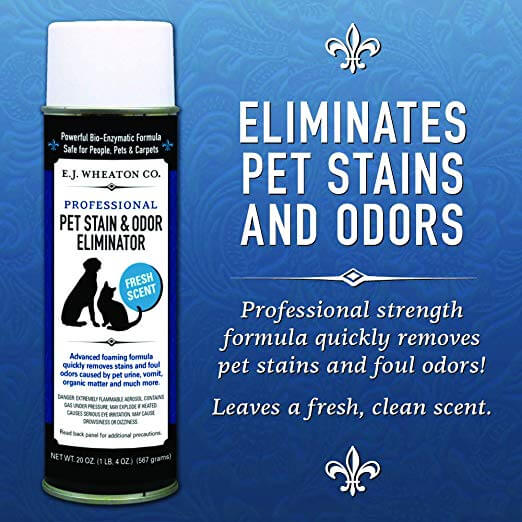 E.J. Wheaton Co. Pet Stain & Odor Eliminator, Professional Strength Enzyme Cleaner for Dog and Cat Urine and More, Large Aerosol Spray, 20 Oz. Can