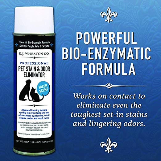 E.J. Wheaton Co. Pet Stain & Odor Eliminator, Professional Strength Enzyme Cleaner for Dog and Cat Urine and More, Large Aerosol Spray, 20 Oz. Can (12 pack)
