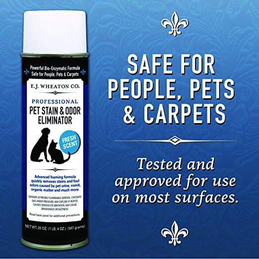 E.J. Wheaton Co. Pet Stain & Odor Eliminator, Professional Strength Enzyme Cleaner for Dog and Cat Urine and More, Large Aerosol Spray, 20 Oz. Can (12 pack)